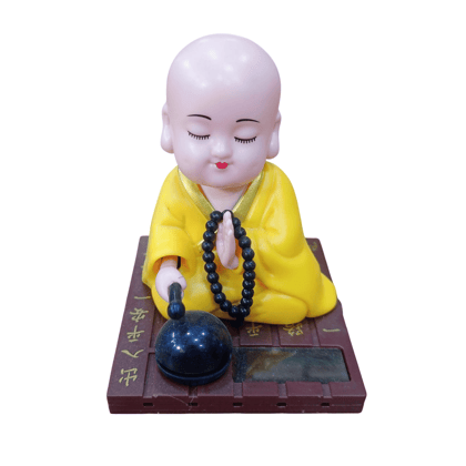 Yellow Solar Powered Dancing Shaking Head Monk Toy for Car Dashboard Home Office Decoration