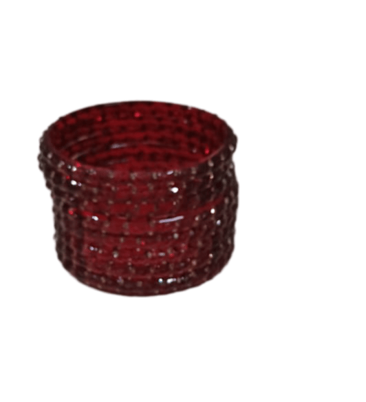 SEO Optimized Title:Red Glass Bangles with Rhinestone Accents - Set of 8
