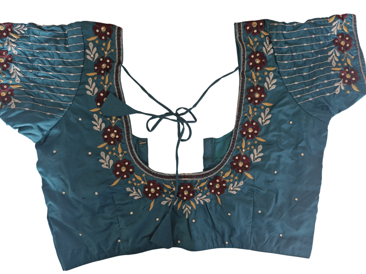 Buy Teal Blue Color Embroidery Work Readymade Saree Blouse Online