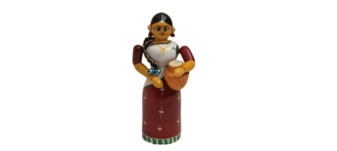 Handcrafted Wooden Lady With Pot