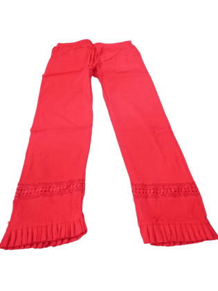 Red Cotton Palazzo Pants with Bell Bottoms and Ruffle