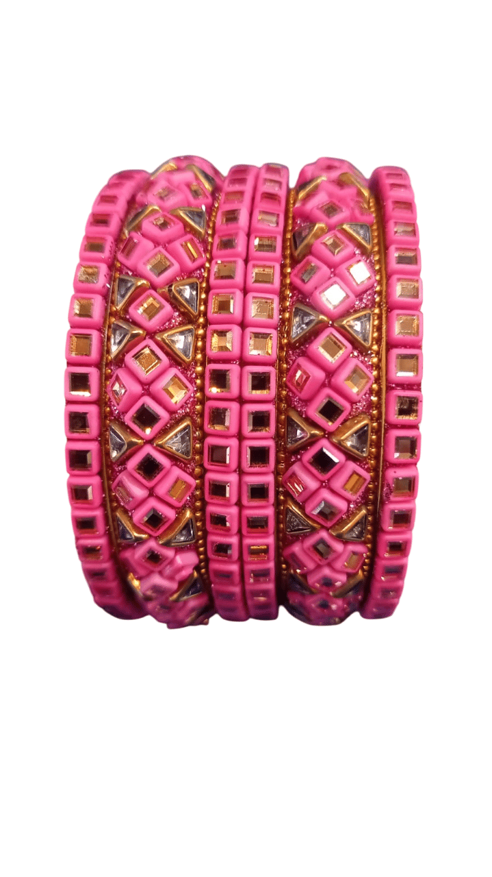 Pink and Gold Bangle Set with Rhinestones