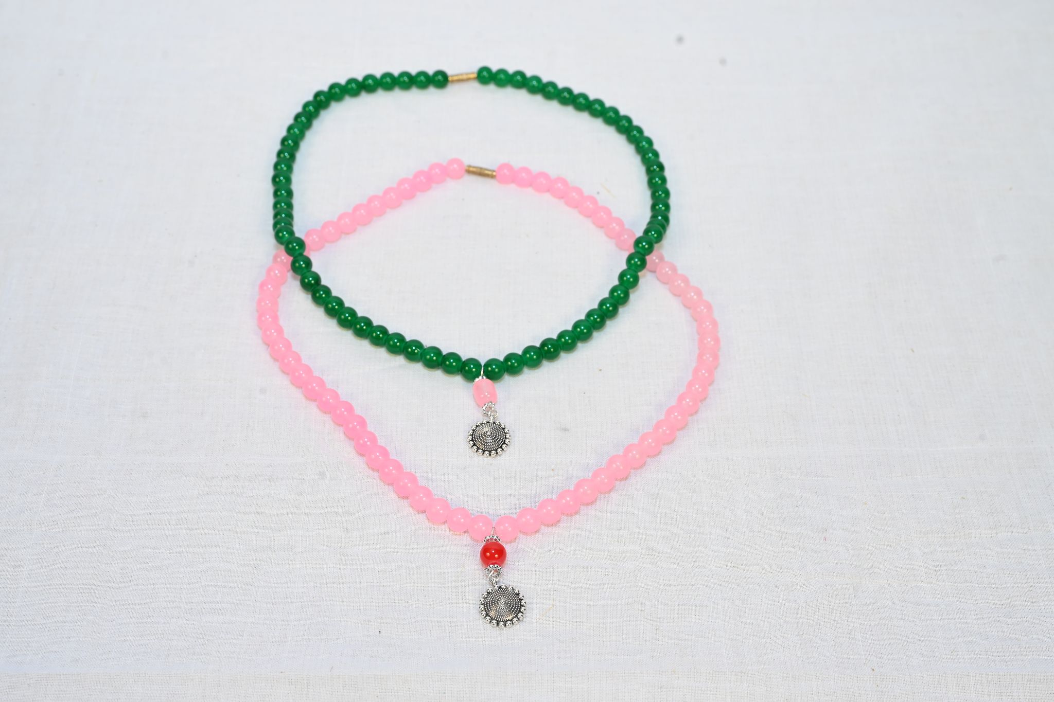 Pink and Green Beaded Necklace
