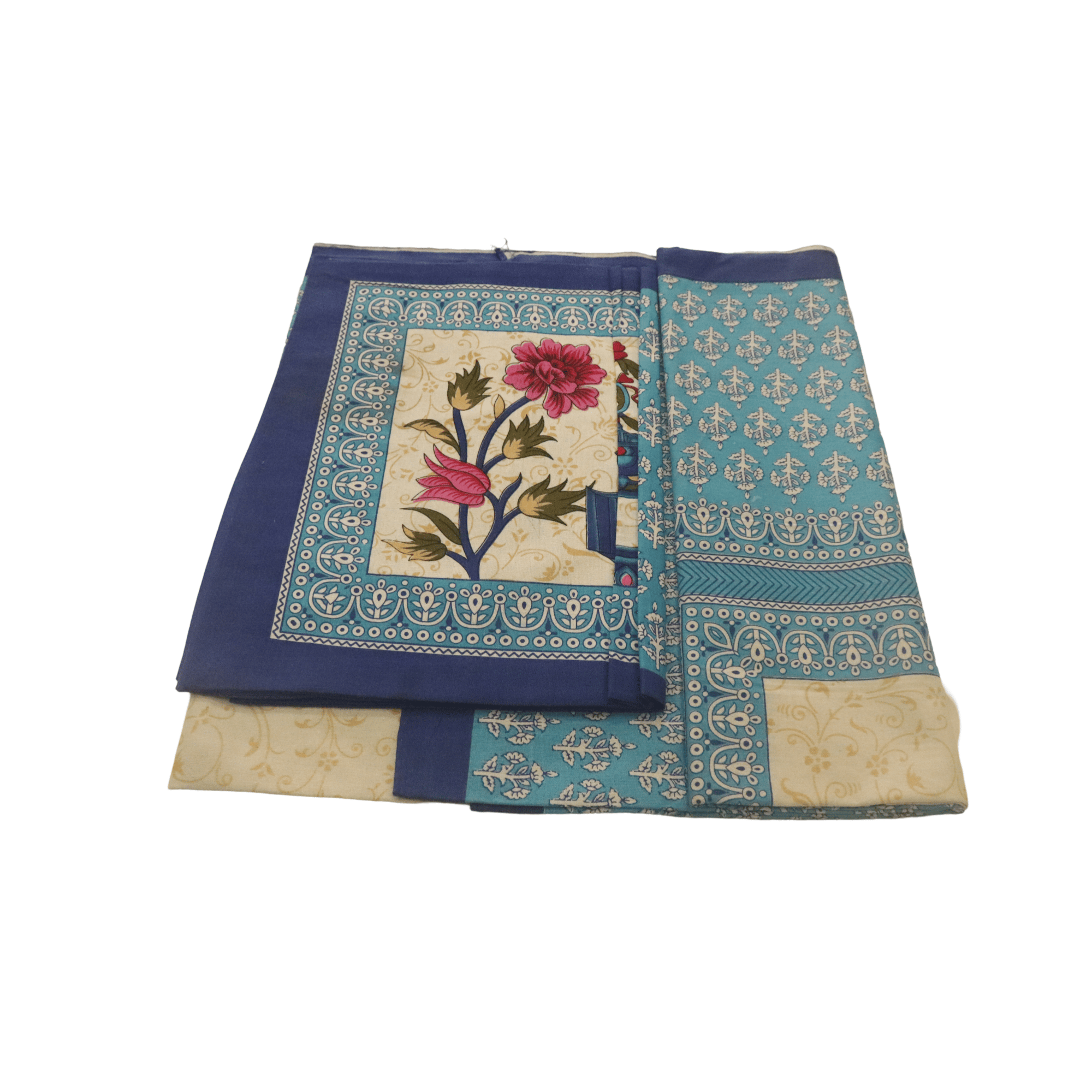 100% Cotton Hand Printed JAIPUR Bedspread with 2 Pillow Shams