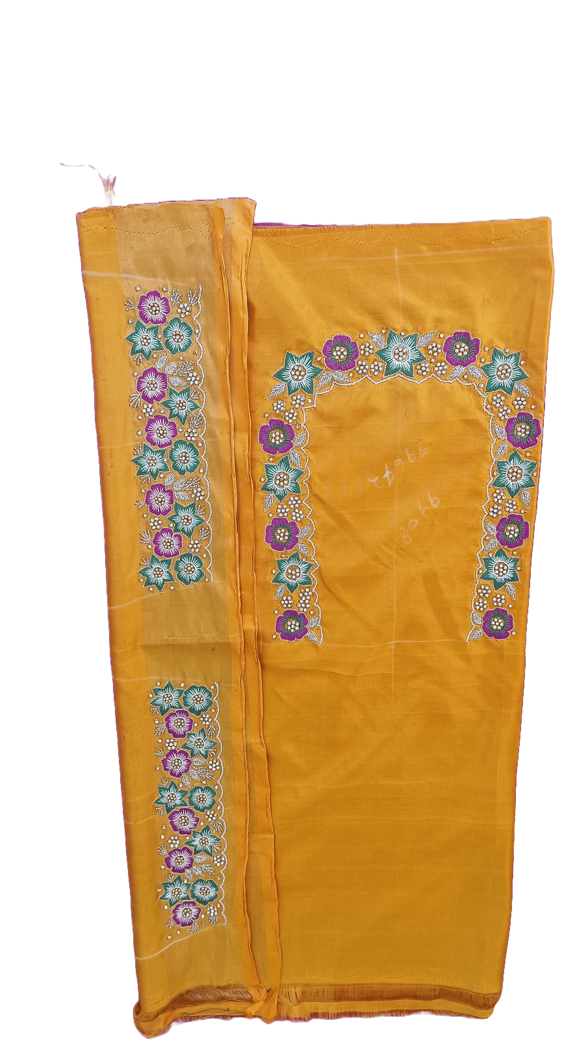 Yellow Saree Blouse With Floral Embroidery