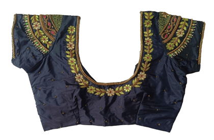 Ash maggam work blouse with intricate embroidery and zari work