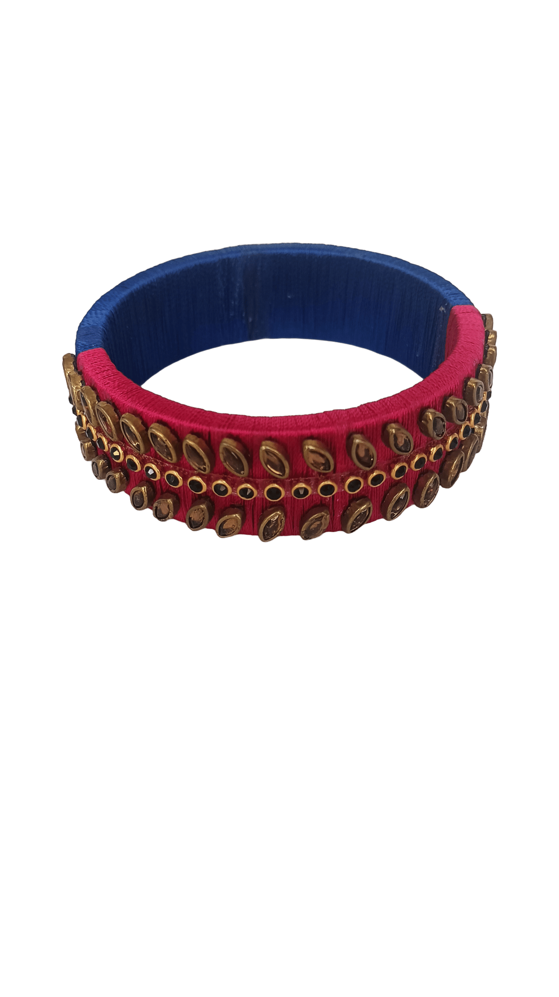 Title: Pink and Blue Silk Thread Bangle with Stone Detailing