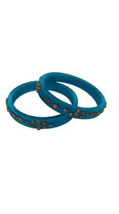 Blue Silk Thread Bangle Set with Stone and Pearl Embellishment