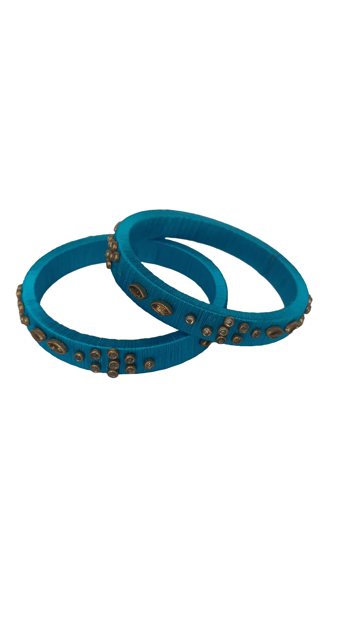Blue Silk Thread Bangle Set with Stone and Pearl Embellishment