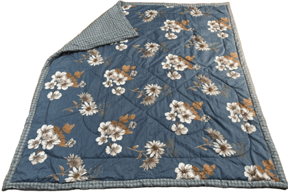 Quilted Floral Print Bedspread Coverlet with Shams, Full/Queen Size, Blue