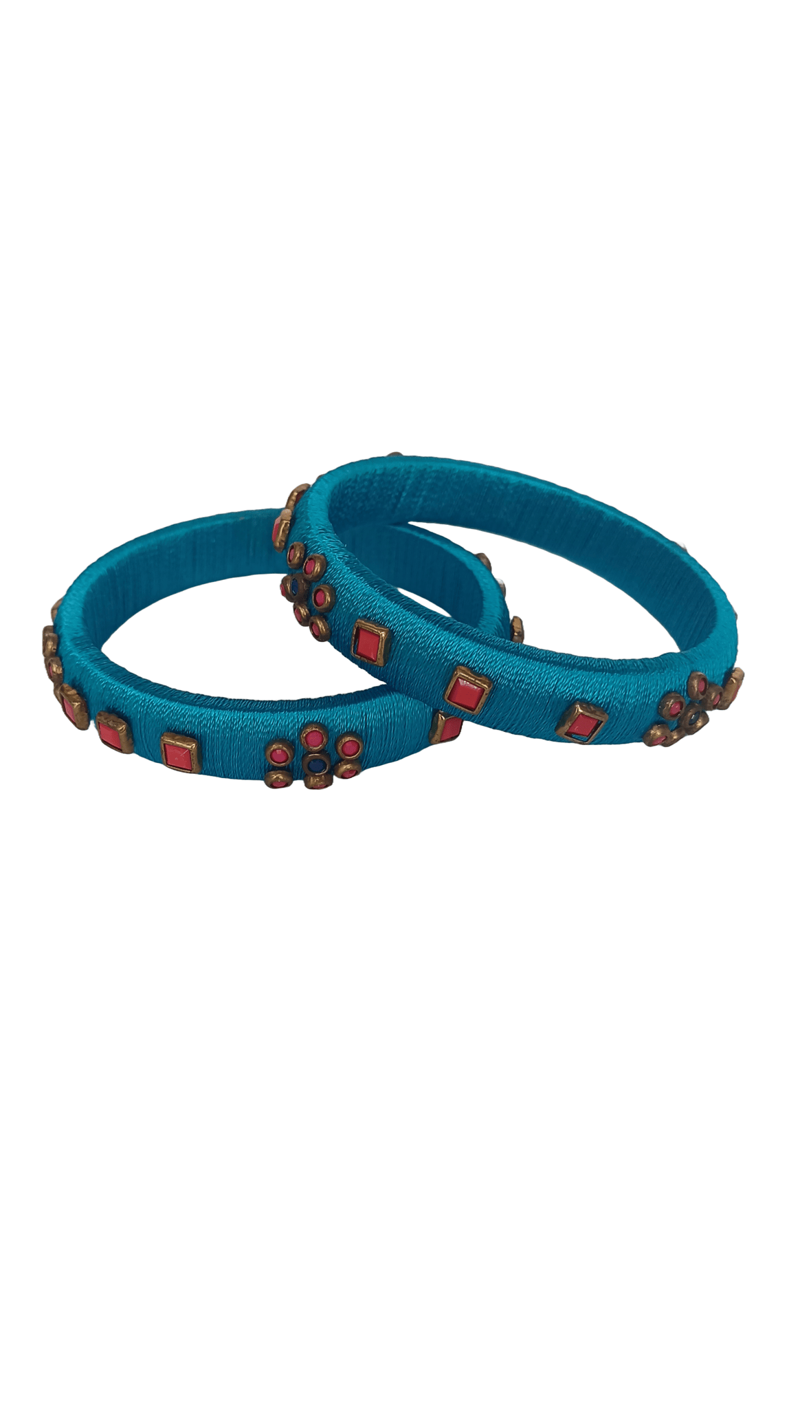 Blue Silk Thread Bangle Set with Stone Work