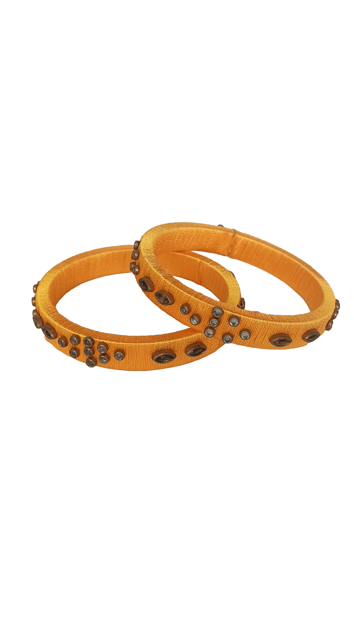 Yellow Silk Thread Bangle Set with Stone Work for Women