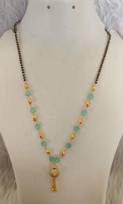 "Stunning Gold Plated Green Stone Beads Mangalsutra Necklace with Pendant for Women"