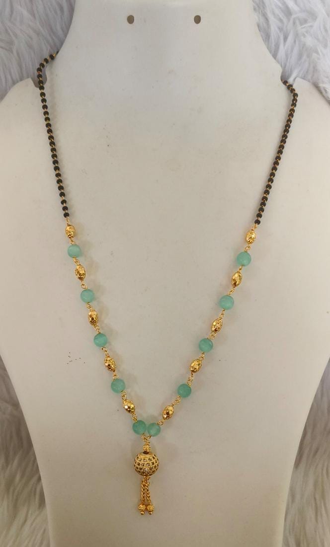 Stunning Gold Plated Green Beaded Mangalsutra Necklace with Pendant for Women"