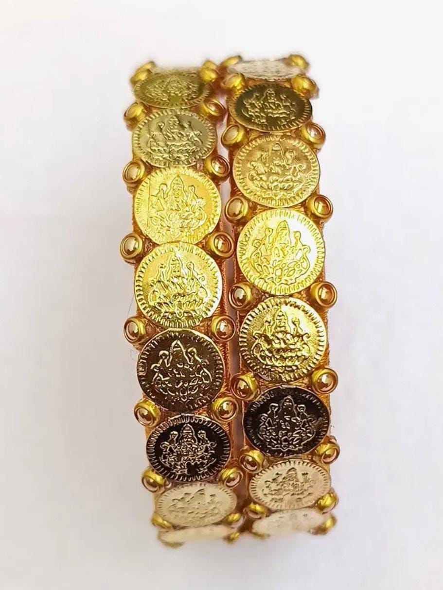 oxidized gold plated coin shape metal bangles