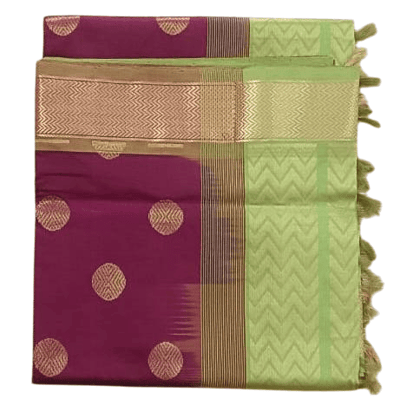 Pure Handloom Mysore Silk Saree With Zari Butta And Contrast Green Pallu Pure Handloom Mysore Silk Saree With Zari Butta And Contrast Green Pallu