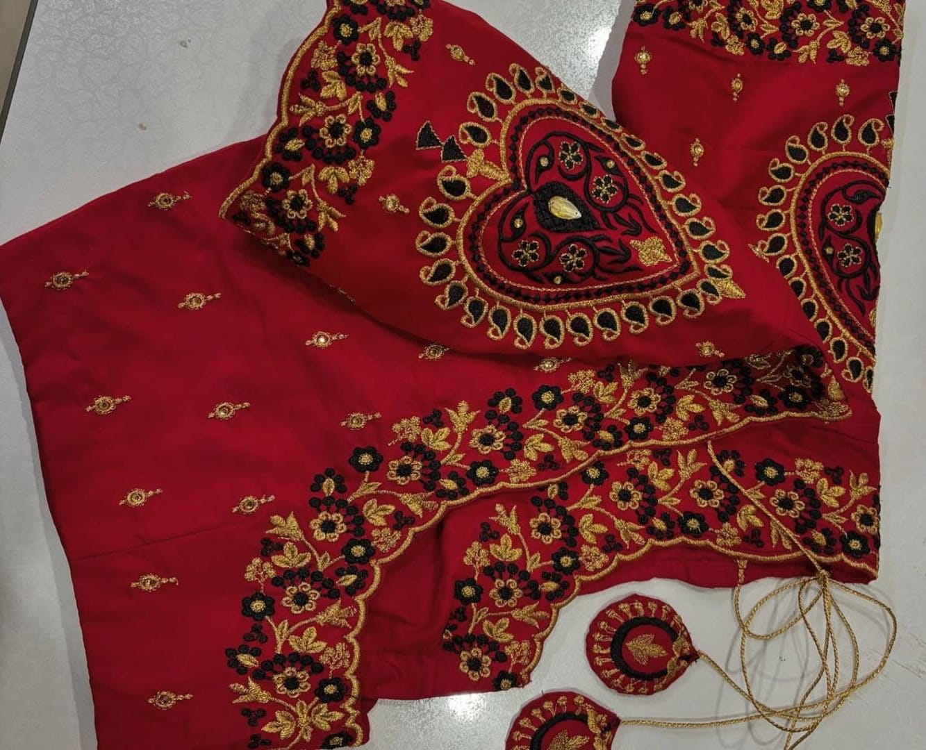 Red and black embroidered designer blouse