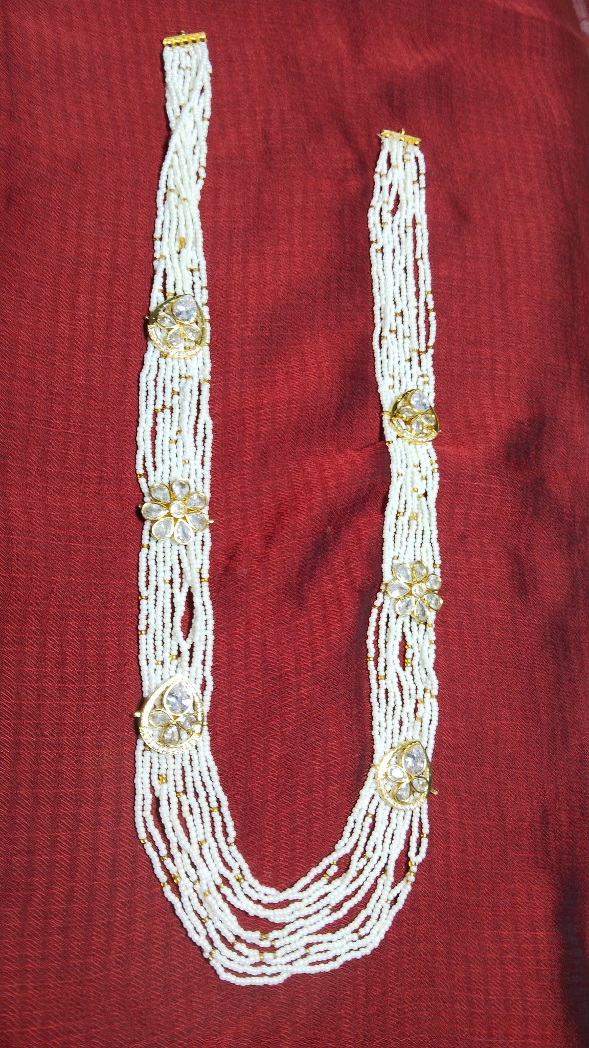 Pearl and Rhinestone Rani Haar Necklace Set with Earrings for Women