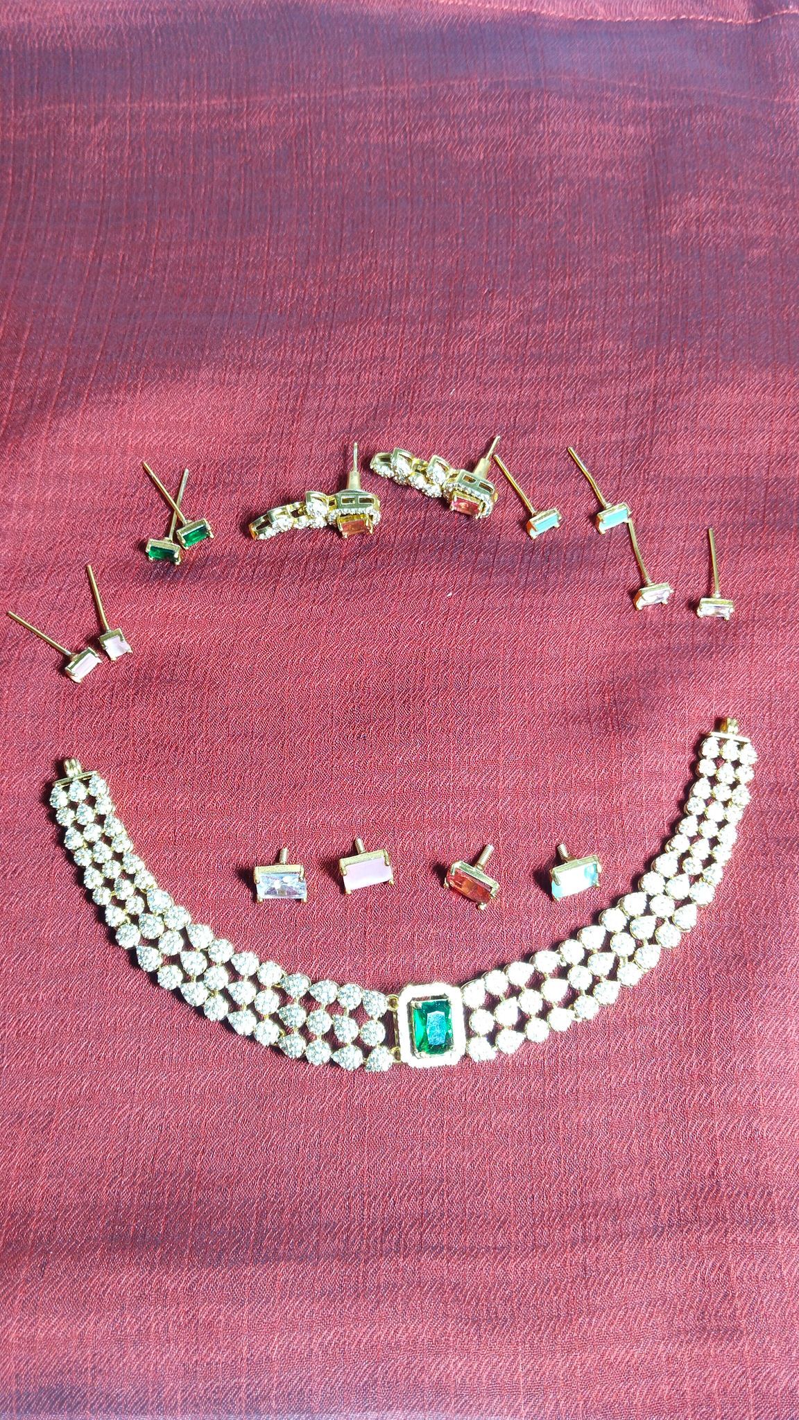 American Diamond Necklace Set with Earrings for Women - Gold Plated Traditional Indian Bridal Jewelry Set