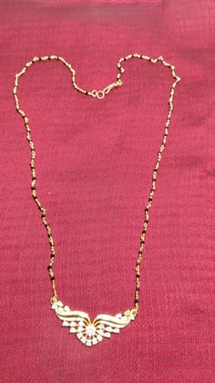 14k Gold Plated Mangalsutra Pendant Set with Cubic Zirconia Stones