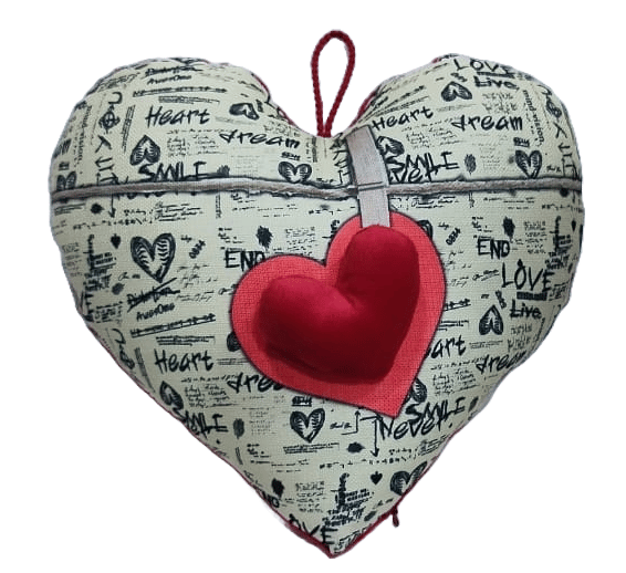 Red and White Heart-Shaped Accent Pillow