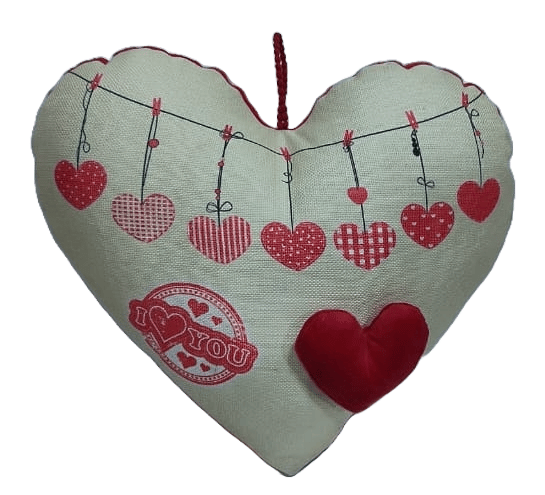Red and White Hanging Heart-Shaped Pillow with "I Love You" Patch
