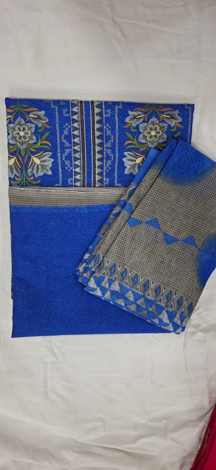 Blue Cotton Printed Salwar Kameez With Dupatta
