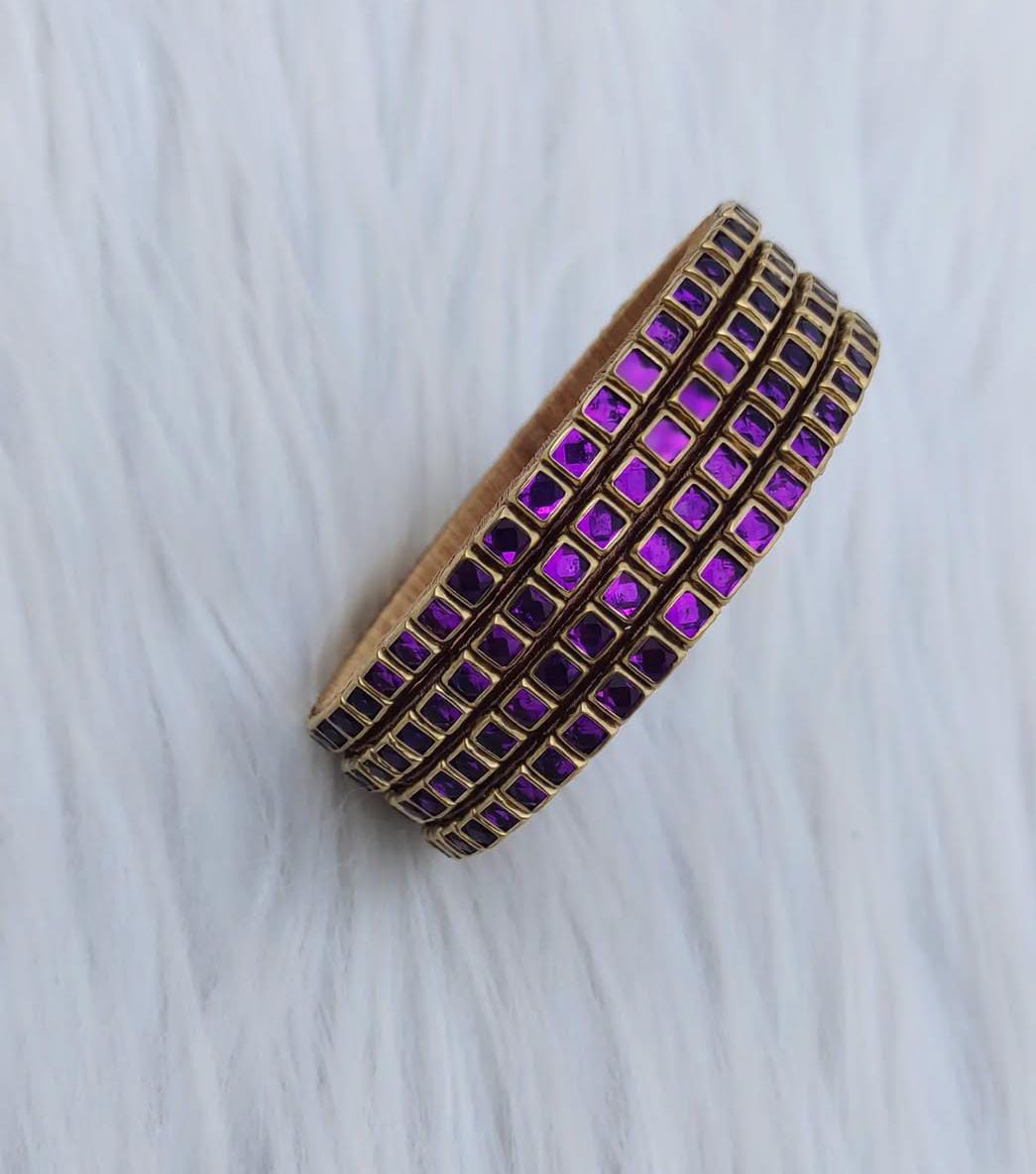 Gold Plated Purple Stone Studded Bangle Set of 4