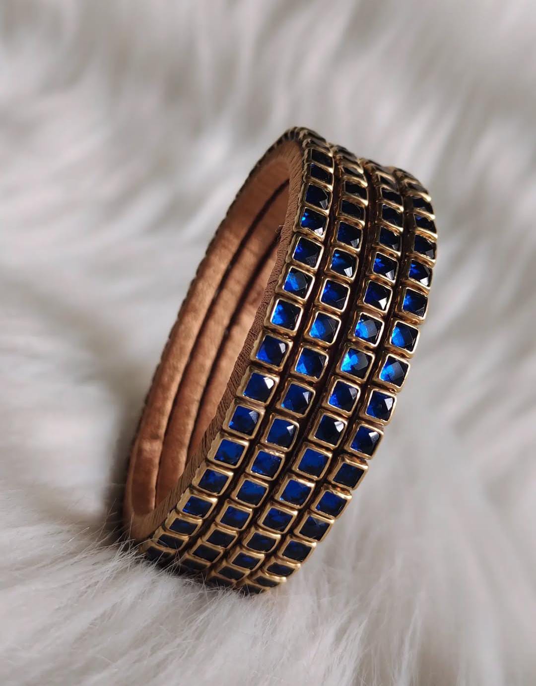Gold Plated Blue Square Cut Bangle Set of 4
