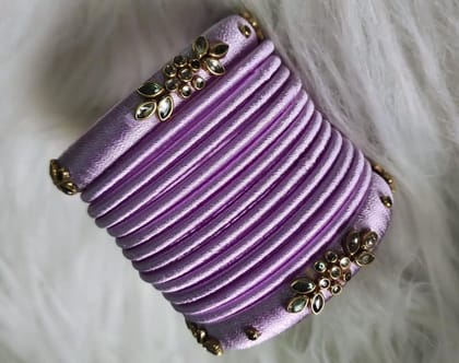 Purple Silk Thread Bangle Set with Stone and Pearl Embellishment