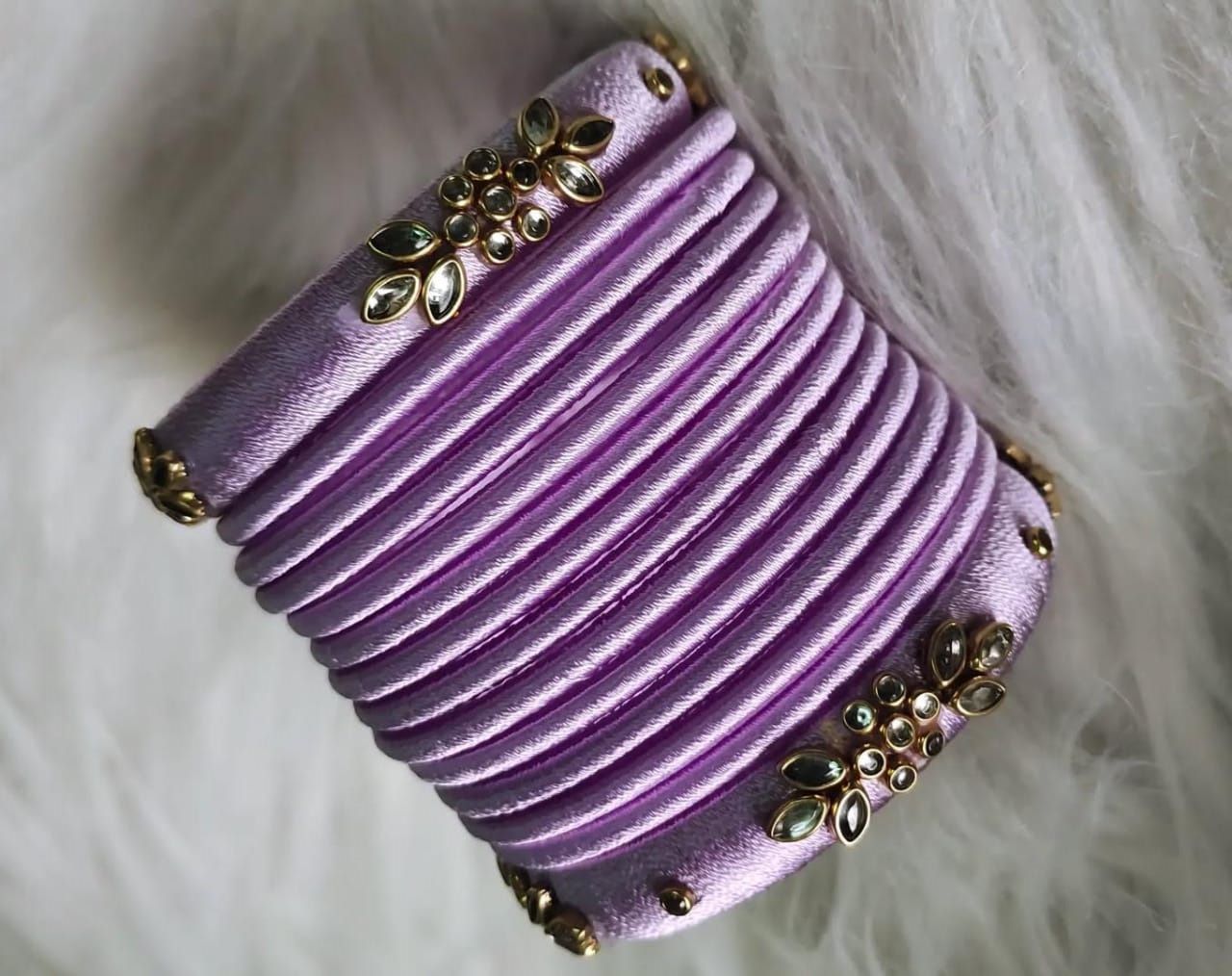 Purple Silk Thread Bangle Set with Stone and Pearl Embellishment