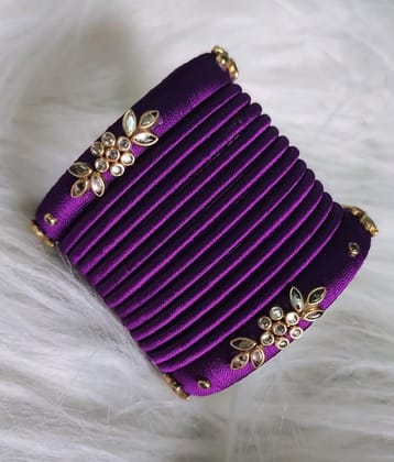Title:  Purple Silk Thread Bangle Set with Rhinestone Accents