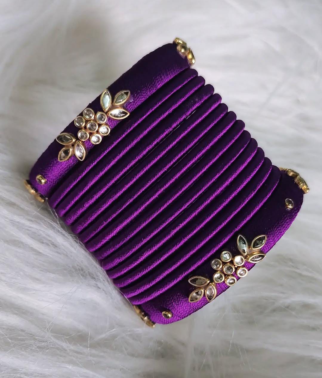 Title: Purple Silk Thread Bangle Set with Rhinestone Accents