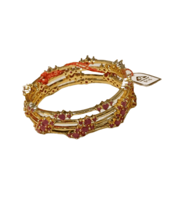 Indian Traditional Gold Plated Ruby Bangle Set for Women