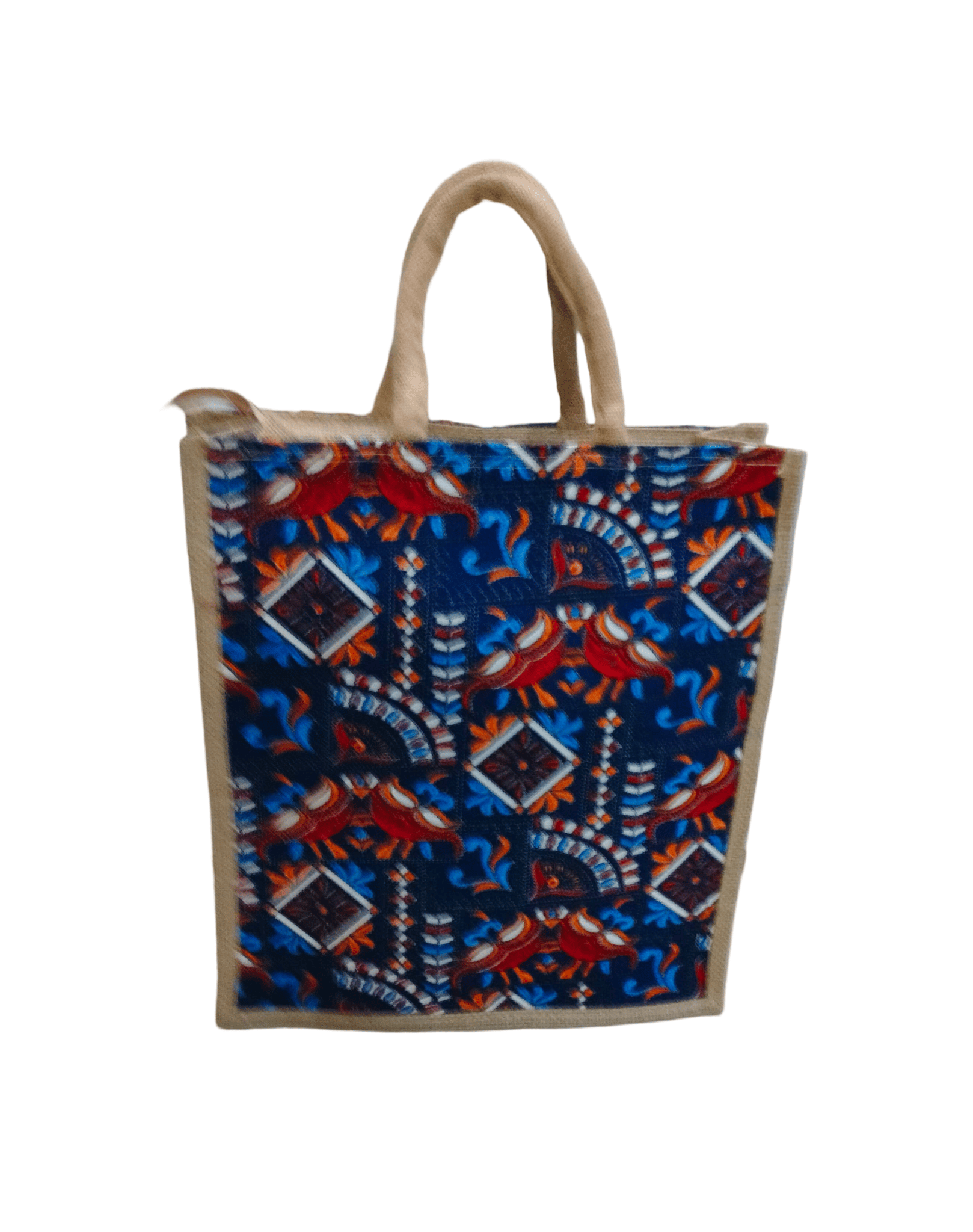 Handcrafted Jute Tote Bag with Vibrant Floral Print