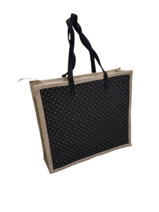 Stylish and Eco-Friendly Jute Tote Bag with Polka Dot Design