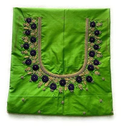 Green Silk Blouse with Zari and Stone Embroidery Green Silk Blouse with Zari and Stone Embroidery