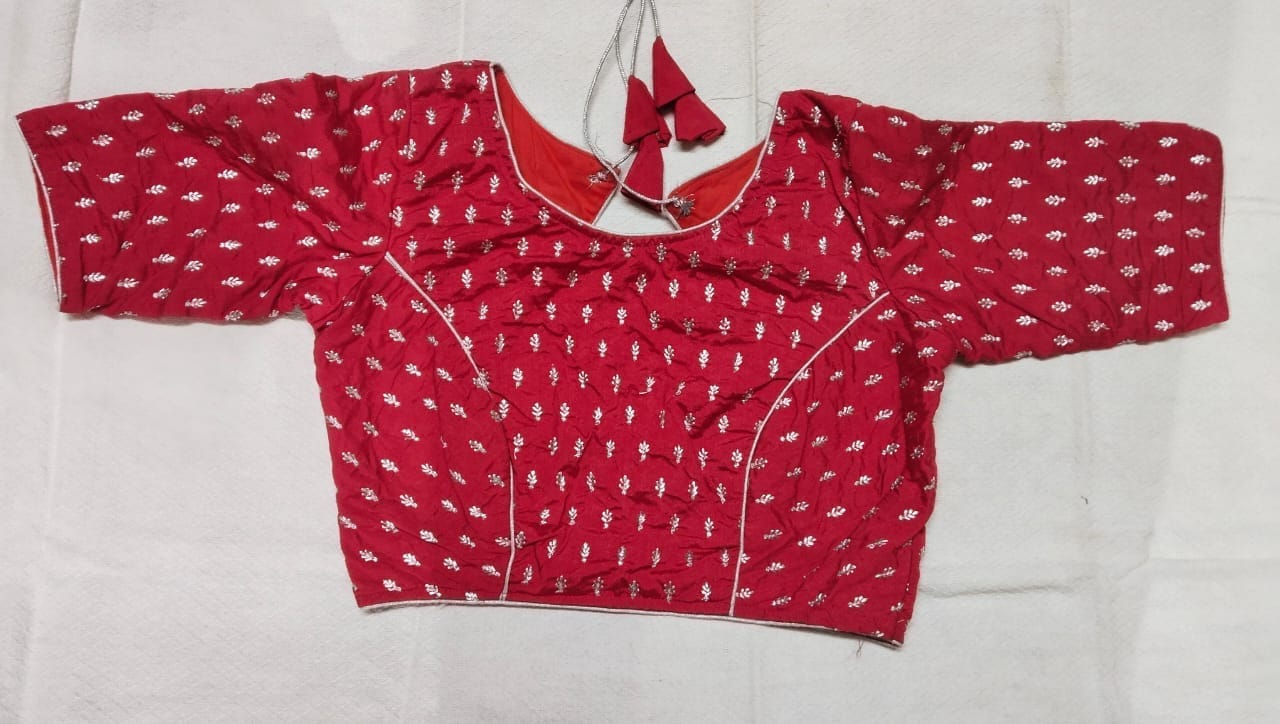 Red Embroidered Cotton Silk