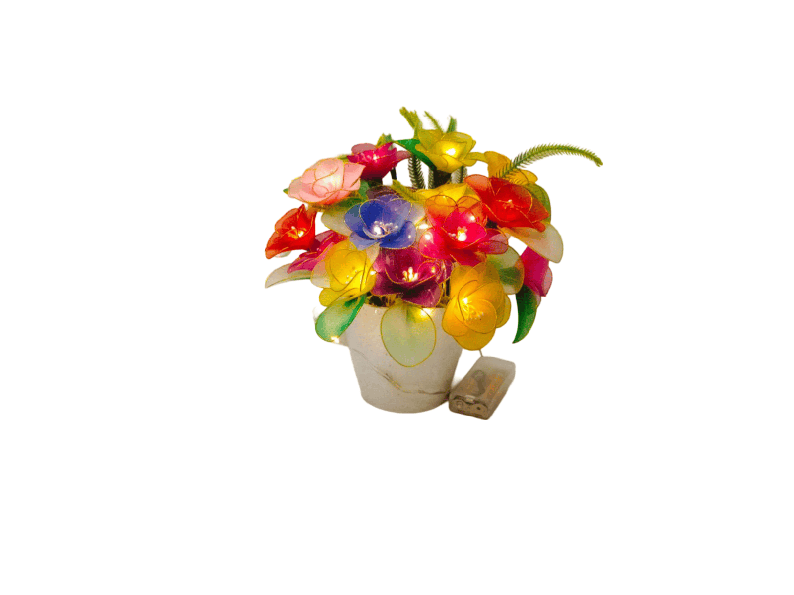 Handmade Nylon Stocking Multicolour multi Flowers with White Pot with lights