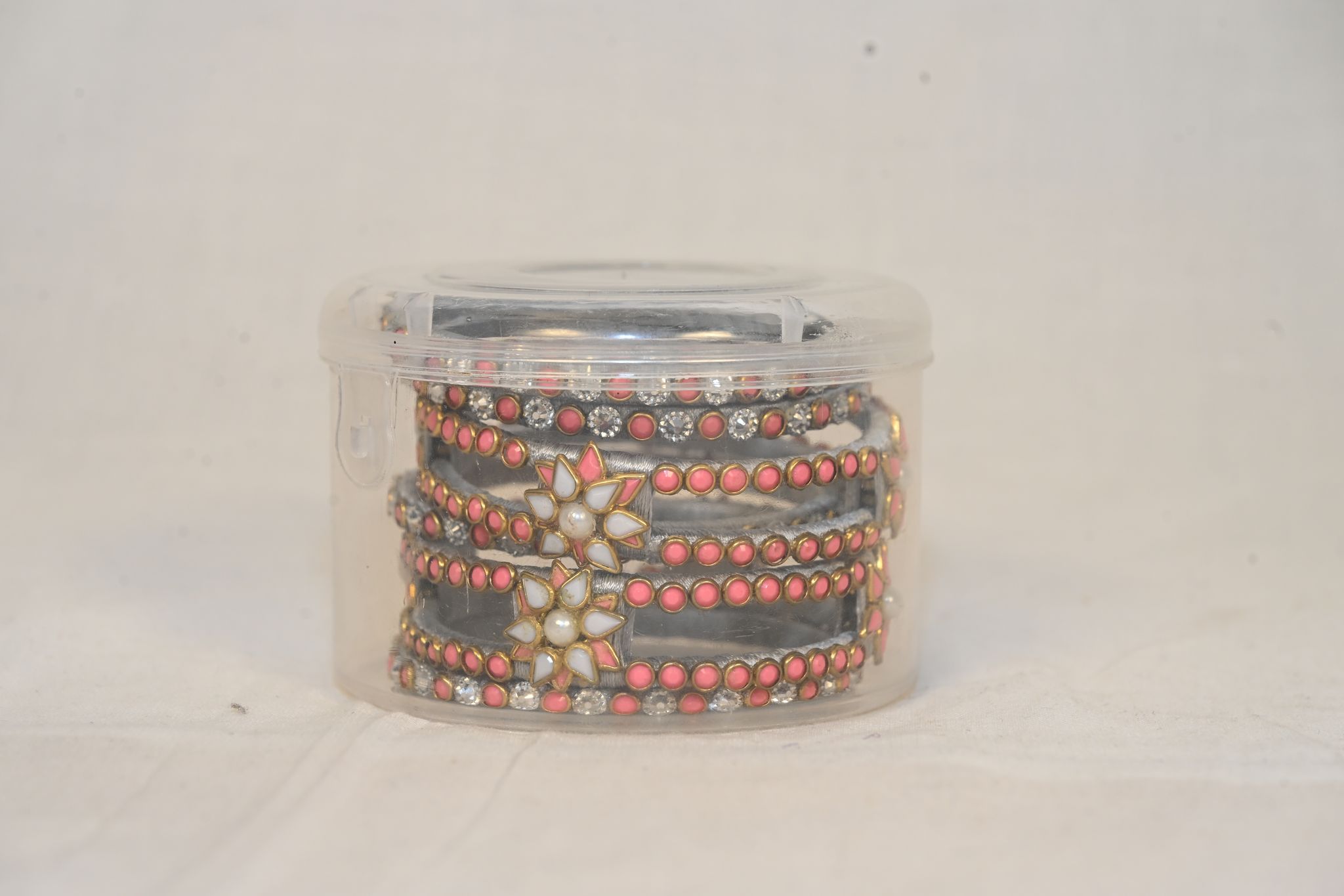 Pink and White Beaded Bangles