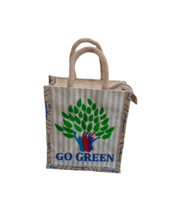 Stylish and Eco-friendly Jute Lunch Bag with Go Green Print