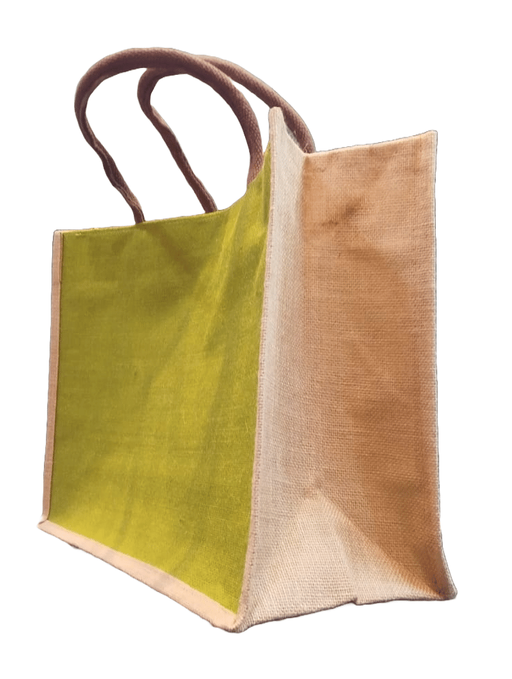 Jute Tote Bag with Brown Handles
