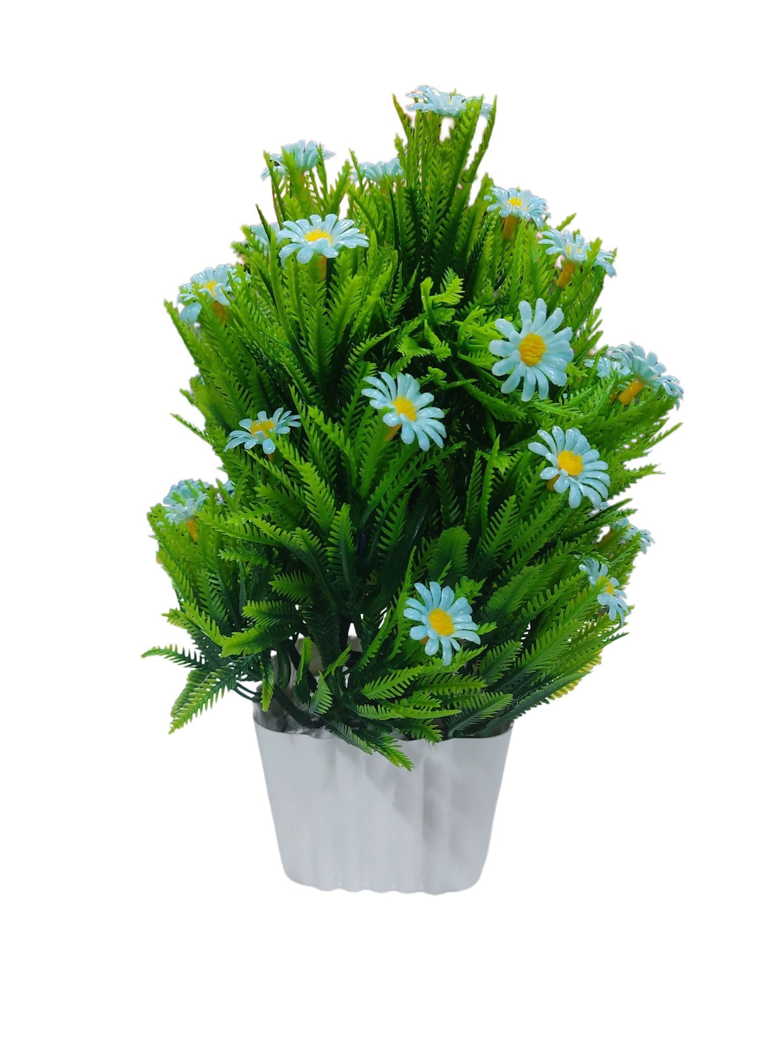 Artificial Potted Daisy Plant with Green Leaves for Home Decor