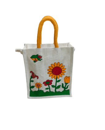 Jute Tote Bag with Colorful Floral Design