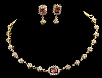 Gold-Plated Pink Stone Bracelet and Earrings Set