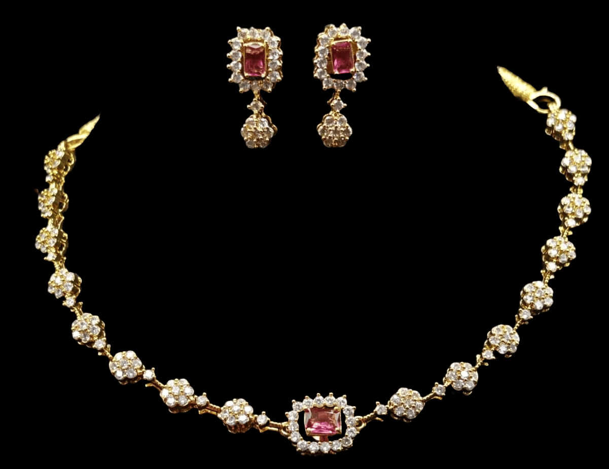 Gold-Plated Pink Stone Bracelet and Earrings Set