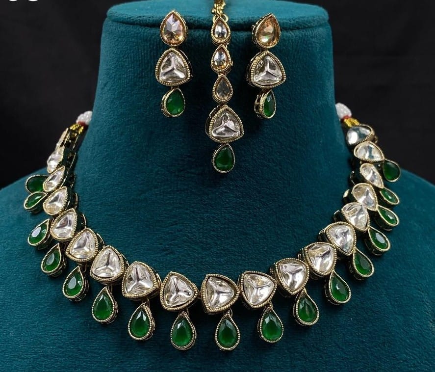 Bridal Kundan Meenakari Necklace Set with Earrings and Maang Tikka