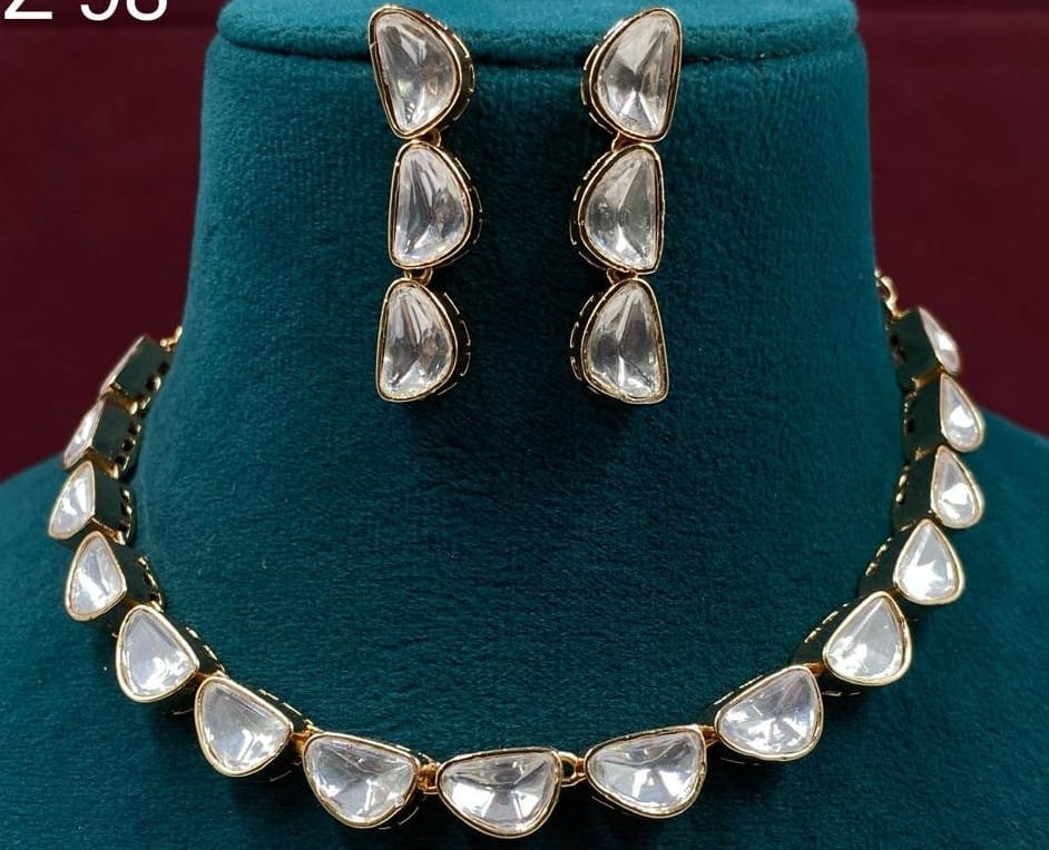 American Diamond Marquise Cut Choker Necklace Set in Gold