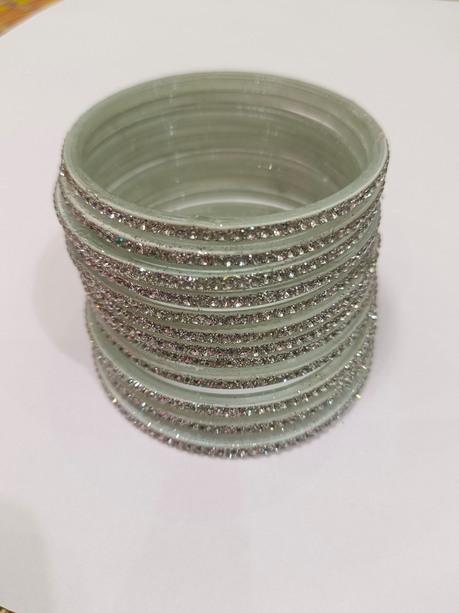 Mint Green Rhinestone Bangles Set of 12