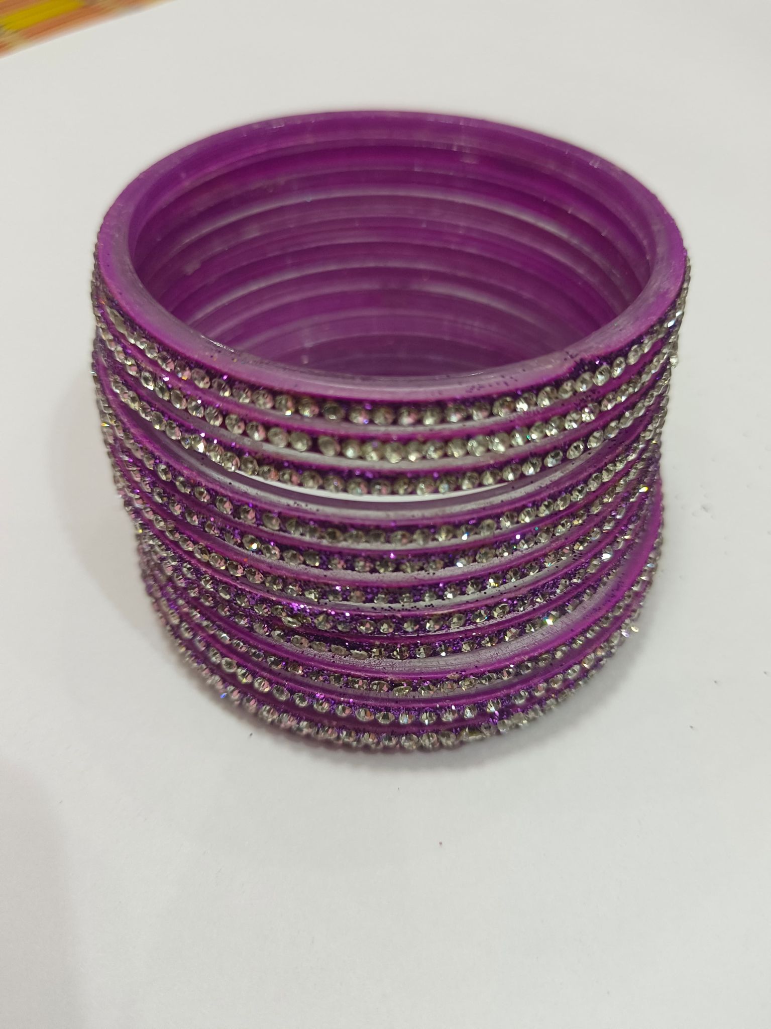 Set of 12 Bangles with Rhinestones in Purple